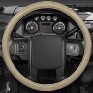 motor trend ergonomic leather grip truck steering wheel cover for big rigs semi trailers - large size (18 inch) for long hauls/long drives (beige/tan) logo
