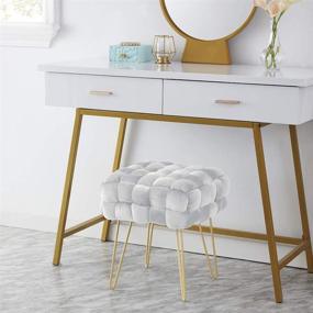 img 3 attached to 🛋️ Mirage Silver Square Woven Velvet Ottoman - Modern Contemporary Style with Gold Metal Legs by Ornavo Home