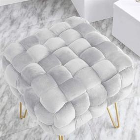 img 2 attached to 🛋️ Mirage Silver Square Woven Velvet Ottoman - Modern Contemporary Style with Gold Metal Legs by Ornavo Home