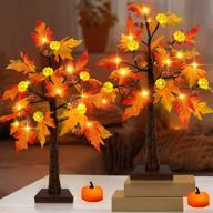 🍁 turnmeon 2-pack 20-inch fall lighted maple tree decor with timer, battery operated tabletop acorn pumpkin tree thanksgiving decoration, artificial maple tree for autumn harvest home indoor décor (warm white) логотип