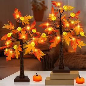 img 4 attached to 🍁 TURNMEON 2-Pack 20-Inch Fall Lighted Maple Tree Decor with Timer, Battery Operated Tabletop Acorn Pumpkin Tree Thanksgiving Decoration, Artificial Maple Tree for Autumn Harvest Home Indoor Décor (Warm White)