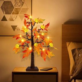 img 3 attached to 🍁 TURNMEON 2-Pack 20-Inch Fall Lighted Maple Tree Decor with Timer, Battery Operated Tabletop Acorn Pumpkin Tree Thanksgiving Decoration, Artificial Maple Tree for Autumn Harvest Home Indoor Décor (Warm White)