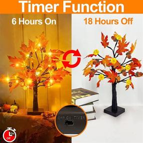 img 2 attached to 🍁 TURNMEON 2-Pack 20-Inch Fall Lighted Maple Tree Decor with Timer, Battery Operated Tabletop Acorn Pumpkin Tree Thanksgiving Decoration, Artificial Maple Tree for Autumn Harvest Home Indoor Décor (Warm White)