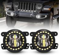 black 4 inch led fog lights with white halo ring | dot approved | fits 2007-2018 wrangler jk jku tj lj freedom edition logo