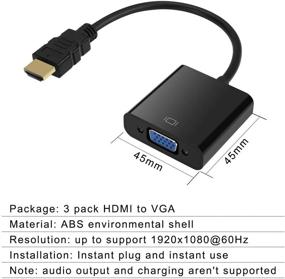 img 3 attached to HONGDE Золотистый HDMI к VGA адаптер (мужской - женский) для компьютера, настольного компьютера, ноутбука, ПК, монитора, проектора, телевизора, Chromebook, Raspberry Pi, Roku, Xbox и не только - черный - 3 шт.: Премиум HDMI к VGA конвертер.