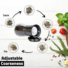 img 1 attached to 🧂 Premium Black Stainless Steel Salt and Pepper Grinder Set: Gunmetal Shakers with Bamboo Stand - Adjustable Coarseness - Bronze Pepper Mill and Salt Grinders Shaker Set