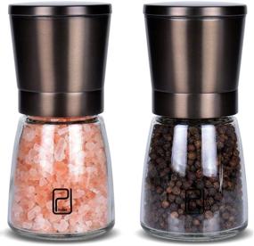 img 4 attached to 🧂 Premium Black Stainless Steel Salt and Pepper Grinder Set: Gunmetal Shakers with Bamboo Stand - Adjustable Coarseness - Bronze Pepper Mill and Salt Grinders Shaker Set