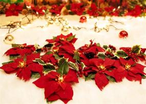img 2 attached to 🎄 Enhance your Holidays with HOMESEASONS Pack of 2 Pre-Lit Velvet Artificial Poinsettia 6 feet Garland - Festive Red Berries and Holly Leaves - Convenient 3AA Battery Operated - for Indoor and Outdoor Décor (2, Red)