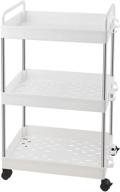 🛒 3 tier classic storage rolling cart, plastic slide out organizer tower, narrow mobile shelving unit with handle, skinny utility cart with wheels for kitchen bathroom laundry room, white - ronlap logo