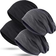 🎩 stylish and comfortable 4-piece slouchy beanie hat set: baggy skull sleep cap, stretch knit, headwear head wrap cap, for men and women logo