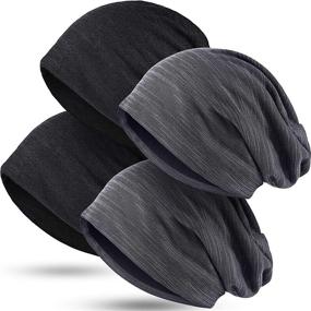 img 4 attached to 🎩 Stylish and Comfortable 4-Piece Slouchy Beanie Hat Set: Baggy Skull Sleep Cap, Stretch Knit, Headwear Head Wrap Cap, for Men and Women