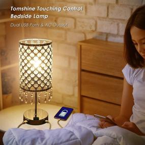 img 1 attached to 🌟 Enhance Ambiance with Touch Control Crystal Table Lamp! Dual USB Ports/AC Outlet, 3-Way Dimmable Silver Nightstand Lamp, Perfect for Bedroom & Living Room (Bulb Included)