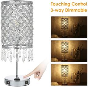 img 2 attached to 🌟 Enhance Ambiance with Touch Control Crystal Table Lamp! Dual USB Ports/AC Outlet, 3-Way Dimmable Silver Nightstand Lamp, Perfect for Bedroom & Living Room (Bulb Included)