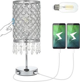 img 4 attached to 🌟 Enhance Ambiance with Touch Control Crystal Table Lamp! Dual USB Ports/AC Outlet, 3-Way Dimmable Silver Nightstand Lamp, Perfect for Bedroom & Living Room (Bulb Included)