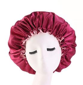img 3 attached to 🎀 Satin Bonnet Night Large Sleep Cap: Adjustable Sleeping Cap for Women with Curly Hair | Beauty Salon Long Hair Bonnet, Burgundy+Shell Pink