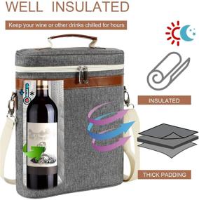 img 3 attached to 🍷 Insulated Wine Tote Cooler Bag – Portable Wine Carrier with Corkscrew Opener and Shoulder Strap for Beach Travel and Picnic – Unique Wine Carrier for Wine Lover Gifts in Grey