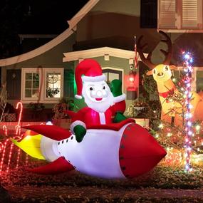 img 4 attached to 🎅 6ft Christmas Inflatable Santa Claus Rocket with LED Lights - Sunolga Blow-Up Santa Decorations for Outdoor Yard, Indoor | Holiday Party Garden Decor