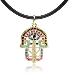 img 4 attached to Karseer Filigree Hamsa Hand Charm Pendant Necklace with Coloured Crystals - Unique Jewelry Gift for Women and Girls