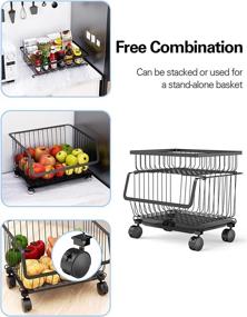 img 1 attached to 2-Tier Metal Vegetable Storage Basket Rack with Wheels and Adjustable Feet - Denkee Wire Potato Onion Storage Bins for Kitchen, Living Room, Bedroom, and Bathroom