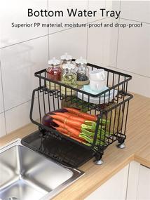 img 3 attached to 2-Tier Metal Vegetable Storage Basket Rack with Wheels and Adjustable Feet - Denkee Wire Potato Onion Storage Bins for Kitchen, Living Room, Bedroom, and Bathroom