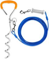 🐶 petbobi chew-proof tie out cable for dogs - 30 feet, durable spring rust-proof training tether with reflective training runner - ideal for playtime, camping, backyard in-ground - blue logo