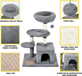 img 3 attached to 🐱 Petellow Cat Tree Tower 33.8": Ultimate Indoor Cat Activity Tree for Small Cats - Beige and Grey with Sisal Scratching Posts and Condo Furniture