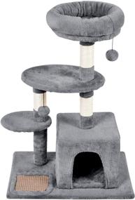 img 4 attached to 🐱 Petellow Cat Tree Tower 33.8": Ultimate Indoor Cat Activity Tree for Small Cats - Beige and Grey with Sisal Scratching Posts and Condo Furniture