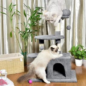 img 2 attached to 🐱 Petellow Cat Tree Tower 33.8": Ultimate Indoor Cat Activity Tree for Small Cats - Beige and Grey with Sisal Scratching Posts and Condo Furniture