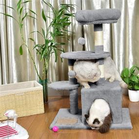 img 1 attached to 🐱 Petellow Cat Tree Tower 33.8": Ultimate Indoor Cat Activity Tree for Small Cats - Beige and Grey with Sisal Scratching Posts and Condo Furniture