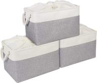 keegh fabric storage bins - 3-pack gray storage baskets with drawstring cover & handles - decorative gift organization closet baskets - 15 x 10 x 9.5inch logo