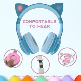 img 3 attached to Midola Wireless Over Ear Cat Light Foldable Stereo Gaming Music Headset – Bluetooth 5.0, AUX 3.5mm, Mic, Volume Control – Suitable for Adults & Kids – Cellphone, Tablets, TV, Games – B11 Blue