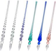 🖋️ set of 6 handcrafted glass dip pens - high borosilicate glass crystal signature pen kit for writing, drawing, calligraphy, decorations, and gifts (silvery, ink blue, ice green, green, blue, pink) logo