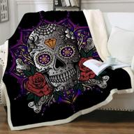 🌹 sleepwish rose sugar skull throw blanket - purple fluffy blanket for adults - men women mandala crystal candy skull sherpa fleece - skull lovers (50"x60") logo