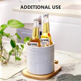 img 1 attached to 🍴 SYNWISH Ceramic Kitchen Utensil Holder: Large Farmhouse Porcelain Crock for Countertop - Anti Slip & Scratch Cork Base, White