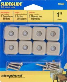 img 1 attached to Enhance Furniture Mobility Effortlessly with Shepherd Hardware 9240 1-Inch Square Adhesive Slide Glide Furniture Sliders, 8-Pack