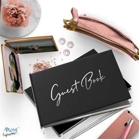 img 1 attached to 📔 Merry Expressions Black Guest Book & Pen – Elegant 9"x7" Hardcover 100 Page/50 Sheets – Silver Foil Gilded Edges for Wedding, Funeral, Memorial – Perfect for Guests & Visitors to Sign at Party, Baby or Bridal Shower