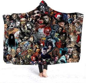 img 4 attached to 🖤 Gothic Sherpa Fleece Hooded Blanket: Embrace the Horror with CNKOBE's Mysterious Character Wearable Throw