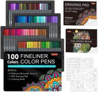 🖍️ shuttle art fineliner colored pens: 100 vibrant colors, 0.4mm fine point - comes with 8 stencils, 2 adult coloring books for artistic projects, drawing, coloring, writing, and more! logo