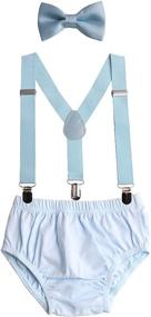 img 4 attached to 👶 GUCHOL Baby Boys First Birthday Cake Smash Outfit: Light Blue Suspenders, Bow Tie, Rugby ONE Theme Diaper Cover