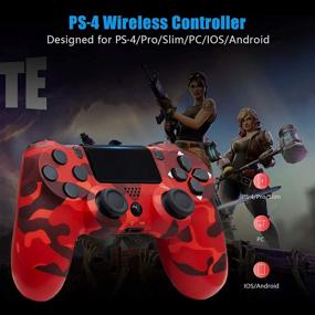 img 2 attached to 🎮 PEOPPARK PS-4 Wireless Bluetooth Gamepad Controller, Dual Vibration Touch Panel with Audio Function, Anti-Slip Grip for Plays 4/Pro/Slim/PC - Red Camouflage