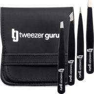 💪 professional 4-piece tweezer guru eyebrow set for men and women - precision tweezers kit with case for facial hair, ingrown hair, and splinter removal logo