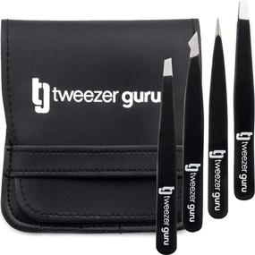 img 4 attached to 💪 Professional 4-Piece Tweezer Guru Eyebrow Set for Men and Women - Precision Tweezers Kit with Case for Facial Hair, Ingrown Hair, and Splinter Removal