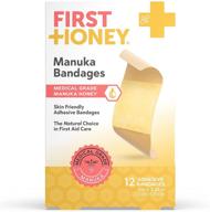 🍯 first honey manuka honey adhesive bandages: latex free, antibiotic free wound dressing, medical grade honey pads for first aid care of burns, cuts, scrapes, wounds, lacerations - 12 pack логотип