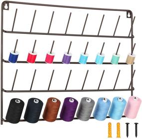 img 4 attached to Haitarl 32-Spool Sewing Thread Rack - Wall-Mounted Metal Holder with Hanging Tools - Organize Sewing Thread, Embroidery - Suitable for Large Thread - Brown