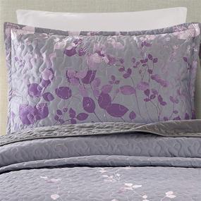 img 2 attached to 🛏️ Masterplay Oversize Quilt Set, Queen Size Bedspread Coverlet Bed Cover - Fine Printed 3-Piece (100" X 95") in Dark Grey, Purple Gradient, and Vine pattern