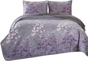 img 4 attached to 🛏️ Masterplay Oversize Quilt Set, Queen Size Bedspread Coverlet Bed Cover - Fine Printed 3-Piece (100" X 95") in Dark Grey, Purple Gradient, and Vine pattern