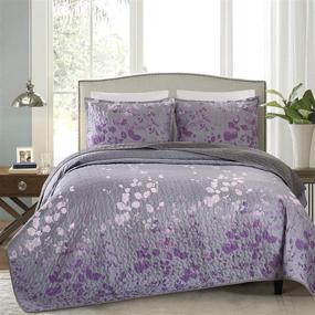 img 3 attached to 🛏️ Masterplay Oversize Quilt Set, Queen Size Bedspread Coverlet Bed Cover - Fine Printed 3-Piece (100" X 95") in Dark Grey, Purple Gradient, and Vine pattern