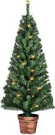 🎄 yemodo 4-foot pre-lit artificial christmas tree with potted pine design - home, office, party decor, christmas decoration - easy assembly, warm white led lights included, green логотип