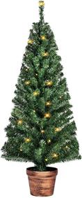img 4 attached to 🎄 YEMODO 4-Foot Pre-lit Artificial Christmas Tree with Potted Pine Design - Home, Office, Party Decor, Christmas Decoration - Easy Assembly, Warm White LED Lights Included, Green