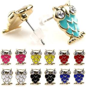 img 1 attached to 🦉 Cute Cartoon Owl Stud Earrings for Girls: JewelrieShop 7 Pairs of Adorable Designs